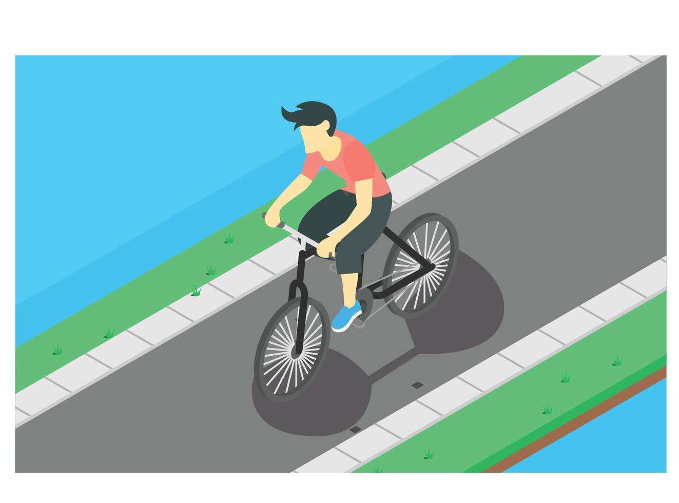 3D isometric illustration flat design of cycling on the road, during the morning, Vector Isometric Illustration Suitable for Diagrams, Infographics, And Other Graphic assets