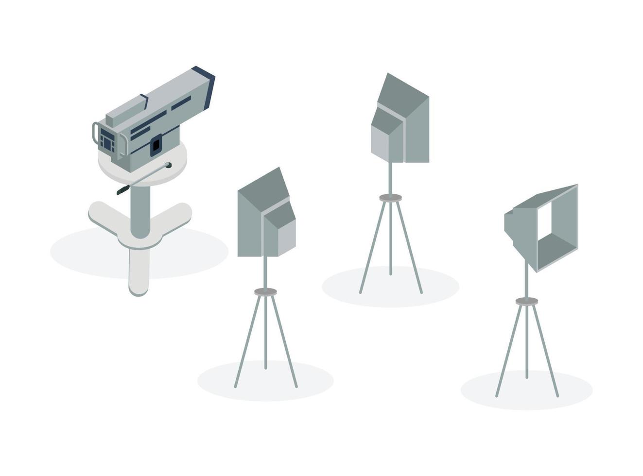 3D set isometric illustration of film production equipment, vector