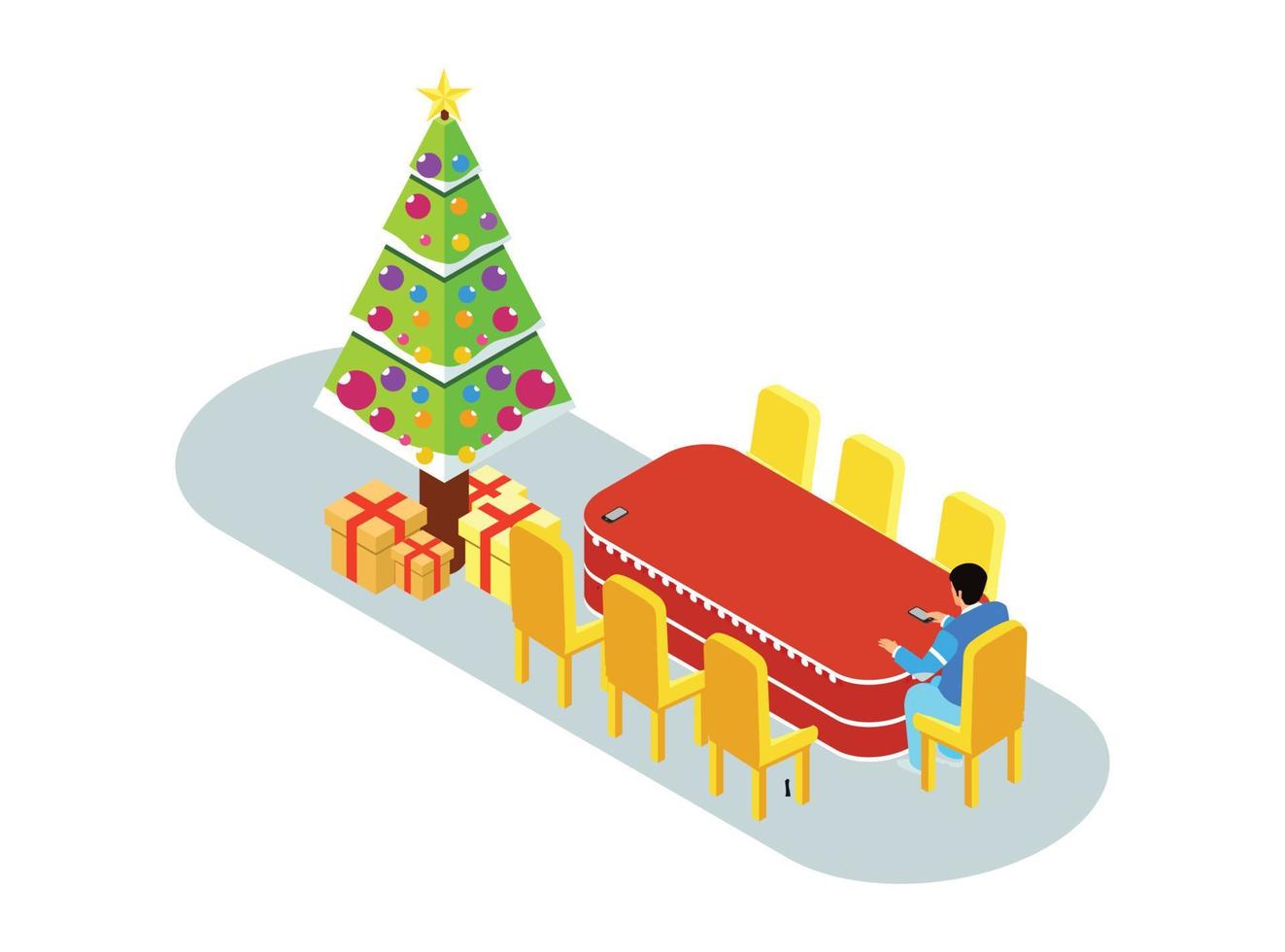 3d Isometric illustration Christmas celebration with family. Vector Isometric Illustration Suitable for Diagrams, Infographics, And Other Graphic assets