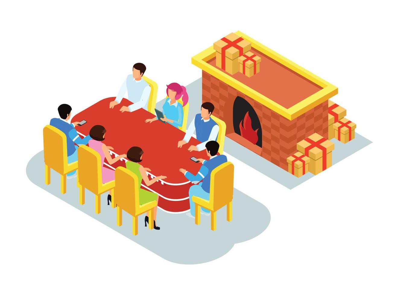 3d Isometric illustration Christmas celebration with family. Vector Isometric Illustration Suitable for Diagrams, Infographics, And Other Graphic assets