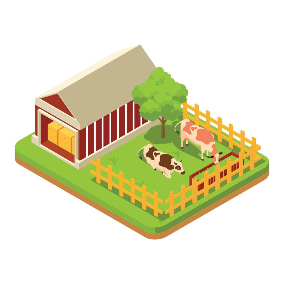 Animales de ganado isométricos 3d en un corral con hierba verde. ilustración isométrica vectorial adecuada para diagramas, infografías y otros activos gráficos vector