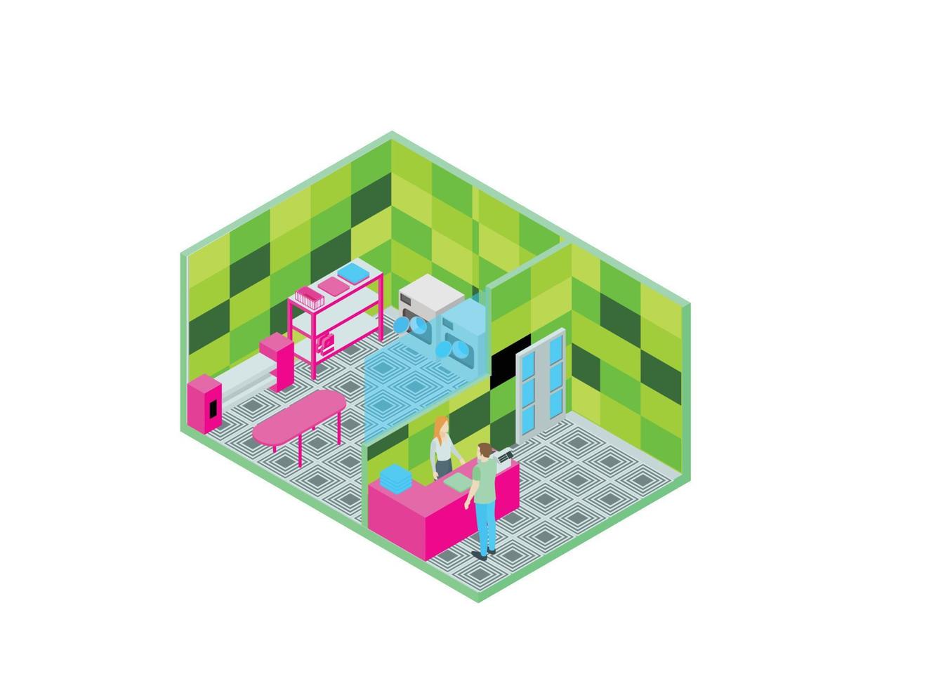 3D isometric illustration of a washing machine and pantry vector