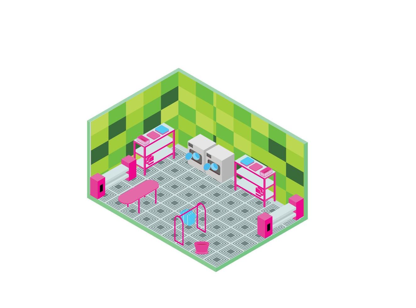 3D isometric illustration of a washing machine and pantry vector