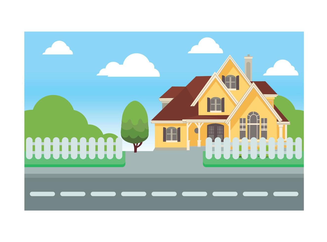 Flat illustration of roadside house. Vector Illustration Suitable for Diagrams, Infographics and Other Graphical assets