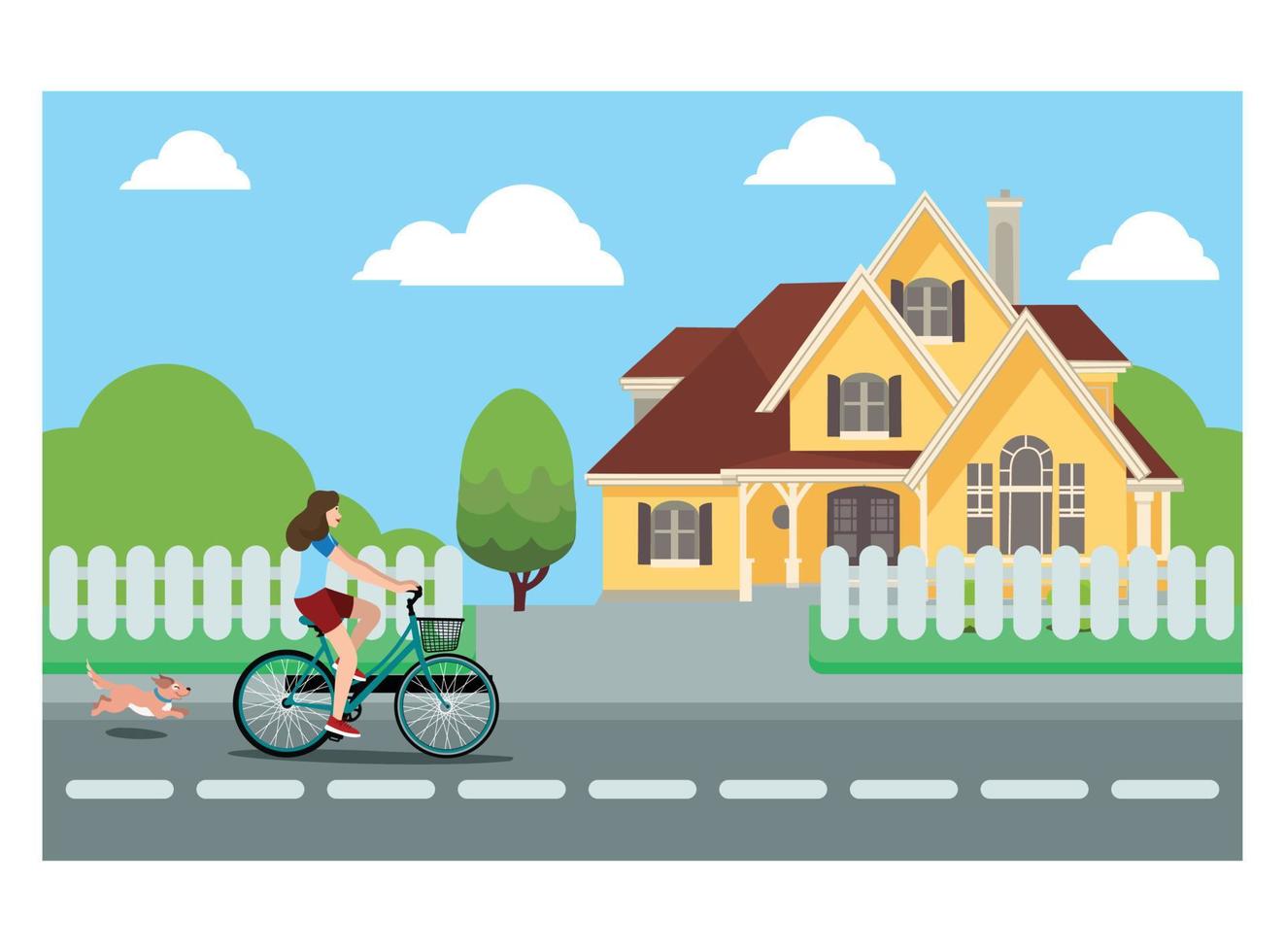 Flat Illustration of cycling with friends on the highway. Vector Illustration Suitable for Diagrams, Infographics and Other Graphical assets