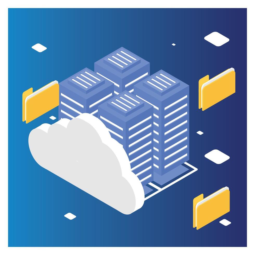 Internet datacenter connection, administrator of web hosting concept. Character and text for services. Tech repair center hardware software database for safe server. Flat isometric vector illustration