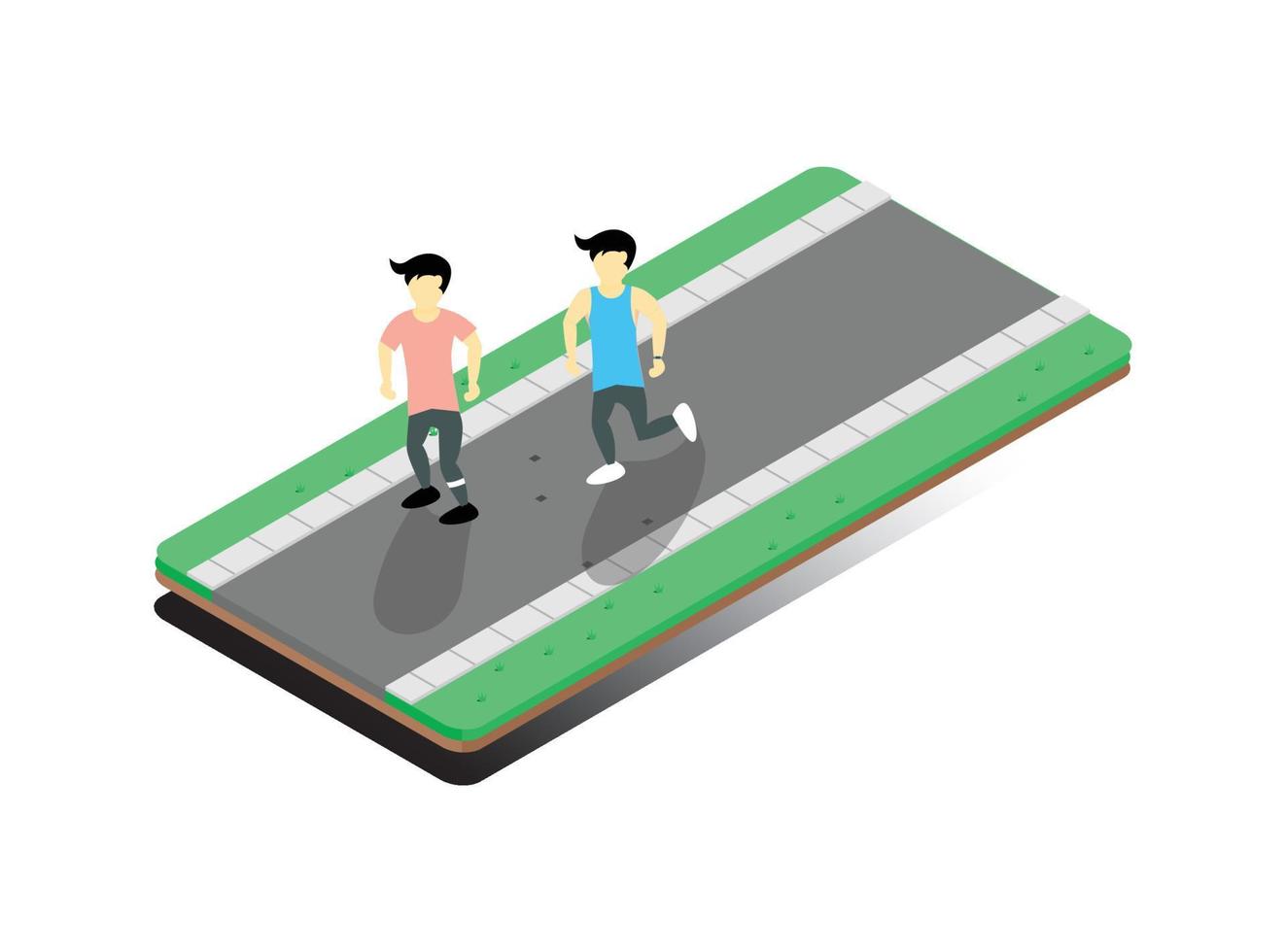 3D isometric running casually on the highway with friends. Vector Isometric Illustration Suitable for Diagrams, Infographics, And Other Graphic assets