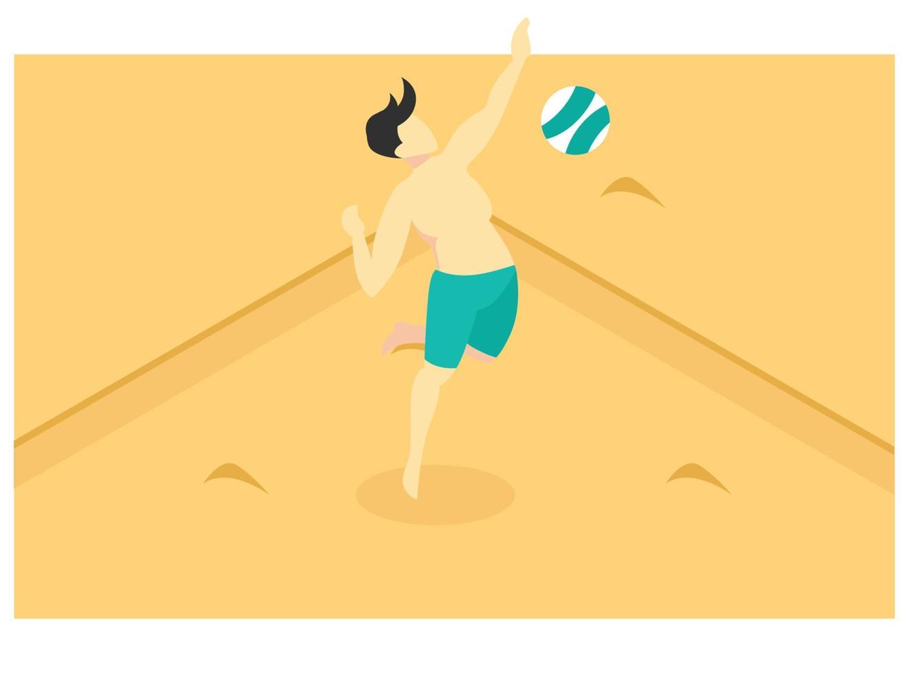 3D isometric playing beach volleyball on brown beach sand. Vector Isometric Illustration Suitable for Diagrams, Infographics, And Other Graphic assets