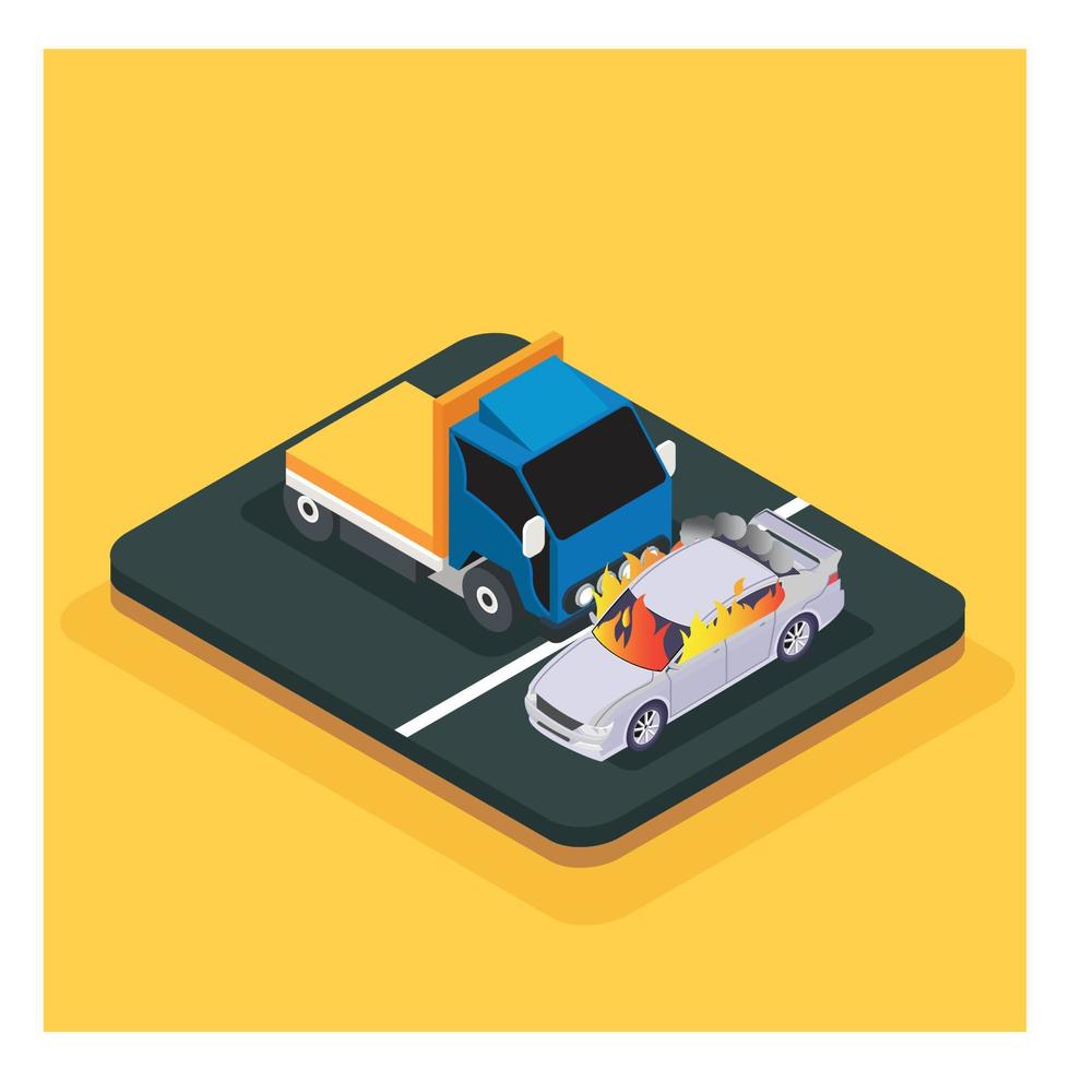 3D isometric insurance for damage caused by car crashes. Vector Isometric Illustration Suitable for Diagrams, Infographics, And Other Graphic assets