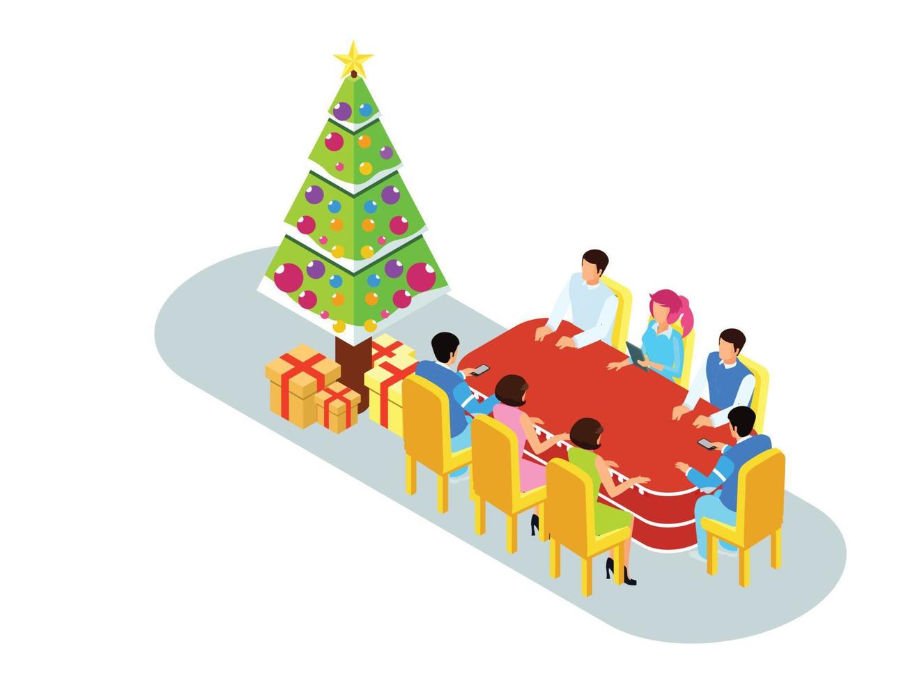 3d Isometric illustration Christmas celebration with family. Vector Isometric Illustration Suitable for Diagrams, Infographics, And Other Graphic assets