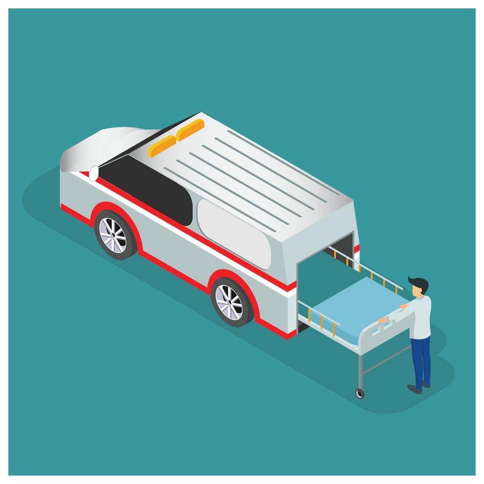 3D isometric ambulance car.  Vector Isometric Illustration Suitable for Diagrams, Infographics, And Other Graphic assets