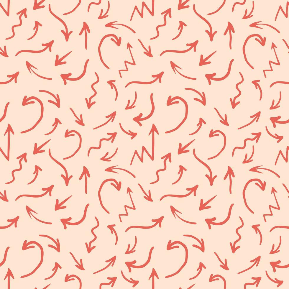 Hand drawn seamless pattern red arrow illustration on pink background. Great for label, print, packaging, fabric. vector