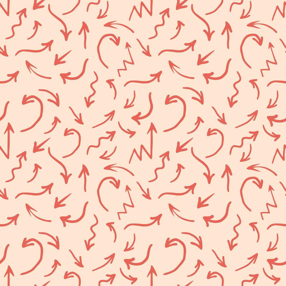 Hand drawn seamless pattern red arrow illustration on pink background. Great for label, print, packaging, fabric. vector