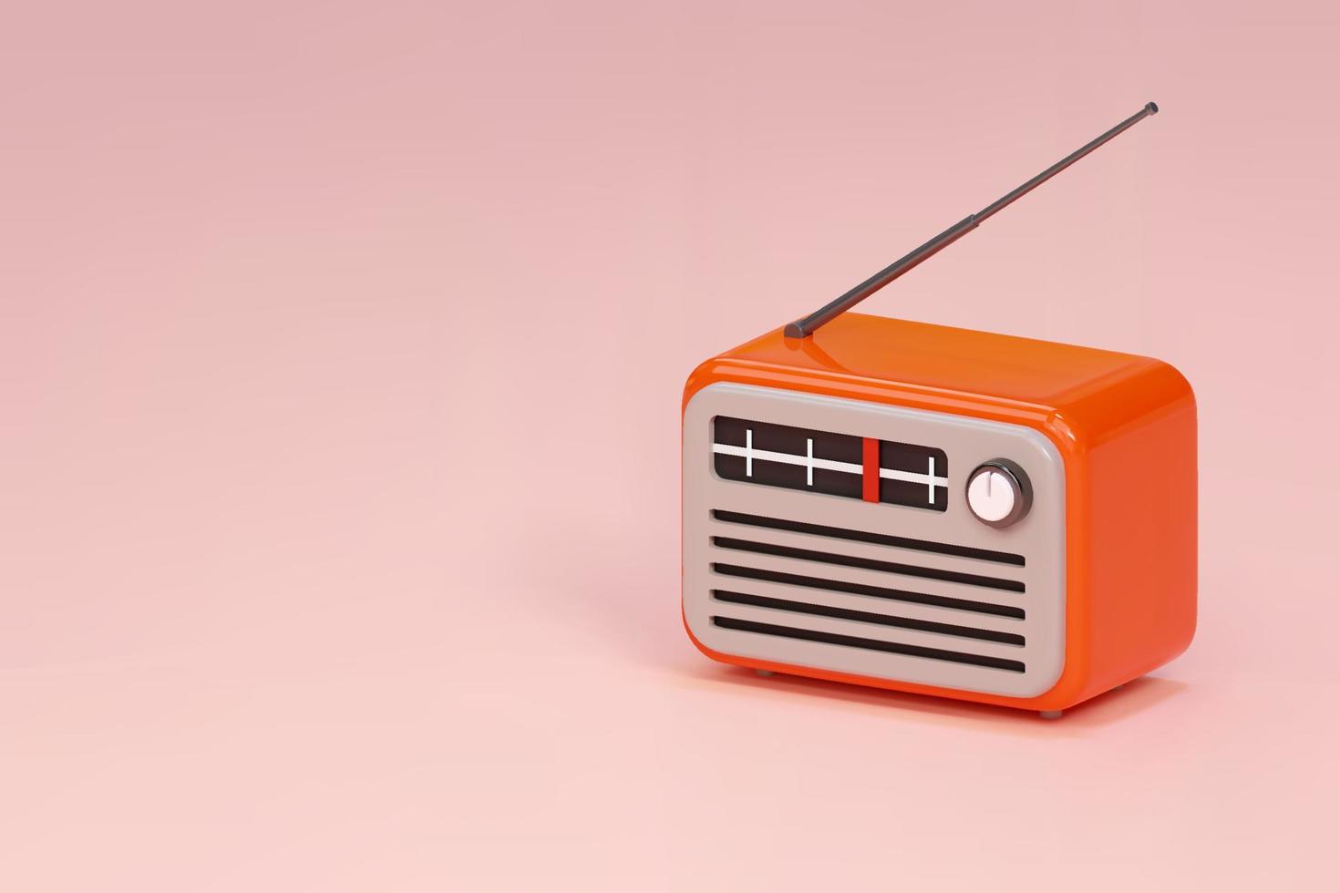 Icono de receptor de sintonizador de radio vintage retro antiguo naranja realista 3d. Día mundial de la radio nacional. banner aislado de ilustración vectorial de estilo de dibujos animados con espacio de copia vector