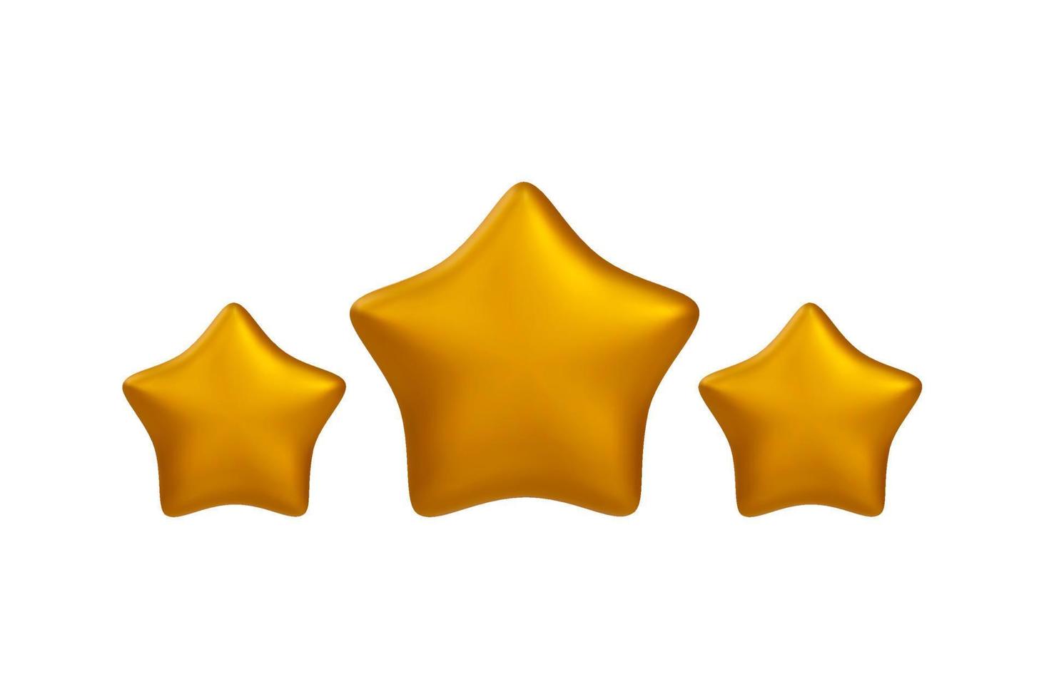 tres estrellas de brillo de oro amarillo. logros para juegos. retroalimentación de calificación del cliente. ilustración vectorial 3d realista vector