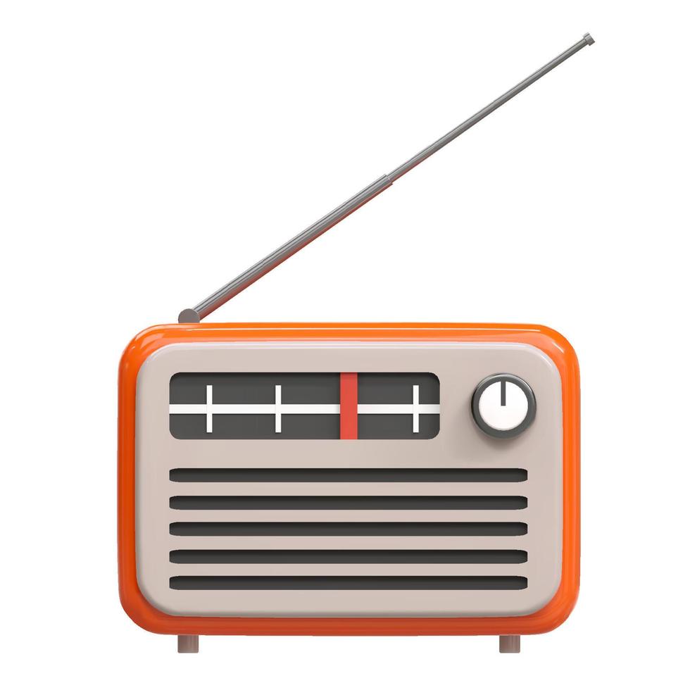 Icono de receptor de sintonizador de radio vintage retro antiguo naranja realista 3d. Día mundial de la radio nacional. ilustración de vector de estilo de dibujos animados aislado sobre fondo blanco