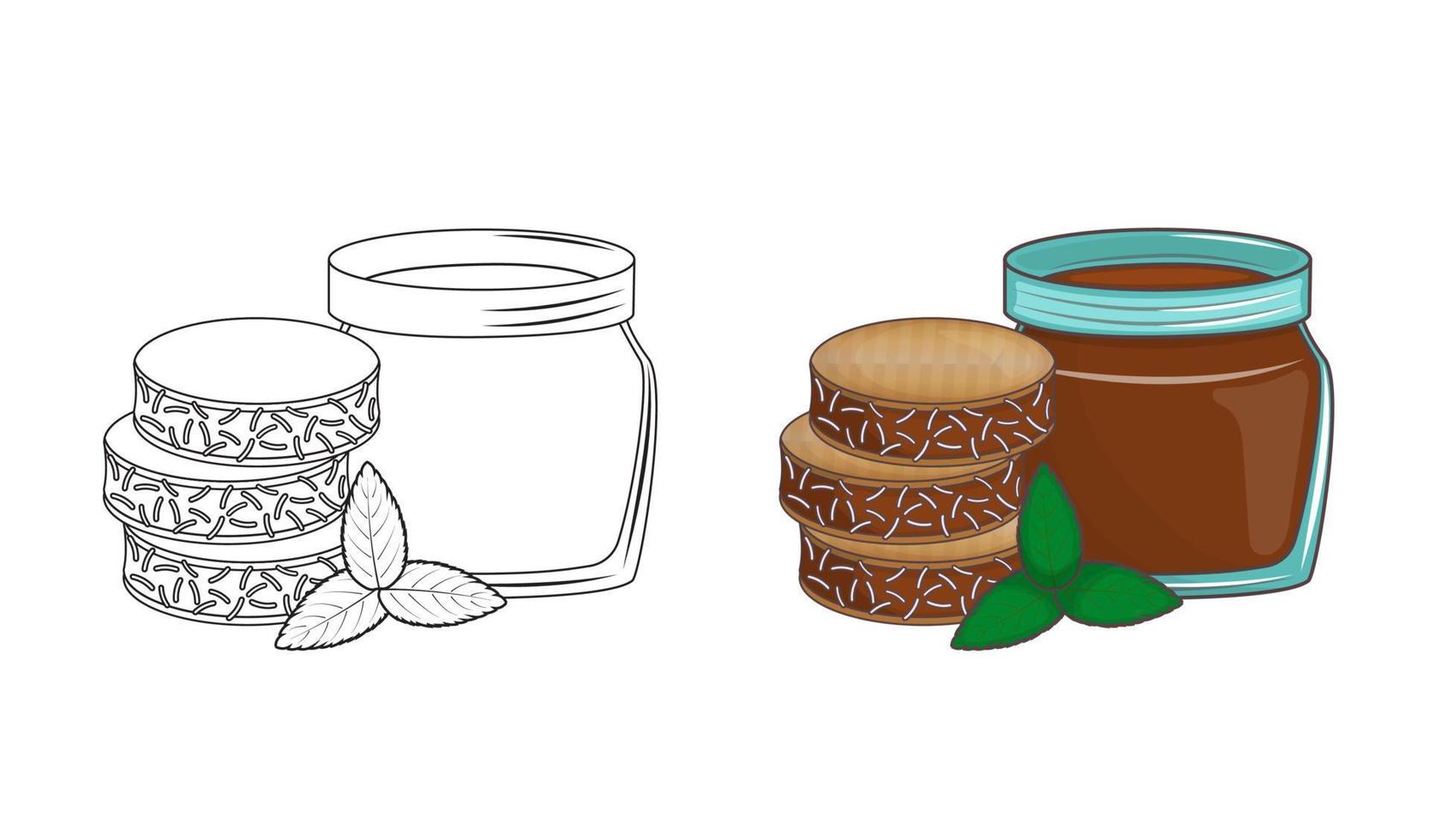 Argentina's dessert is Alfajores. Kids coloring book for elementary school. Traditional cuisine. Latin American pastries - round cookies. Vector illustration. Cartoon.