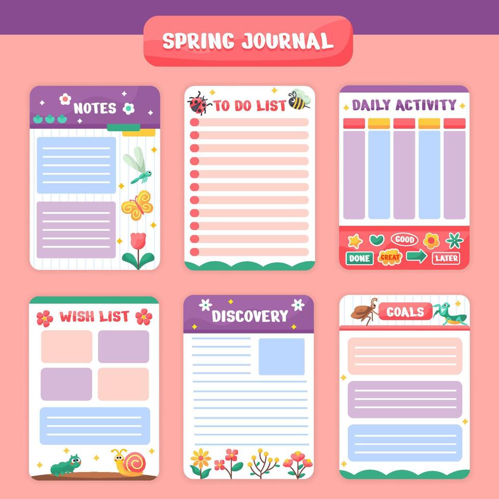 Spring Flowers and Insects Journal Pages vector