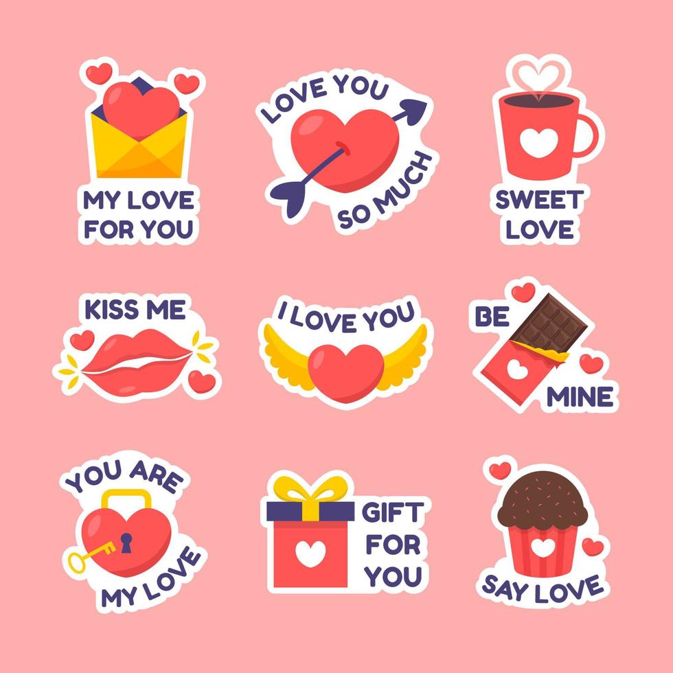 Valentine Celebration Stickers Collection Set vector