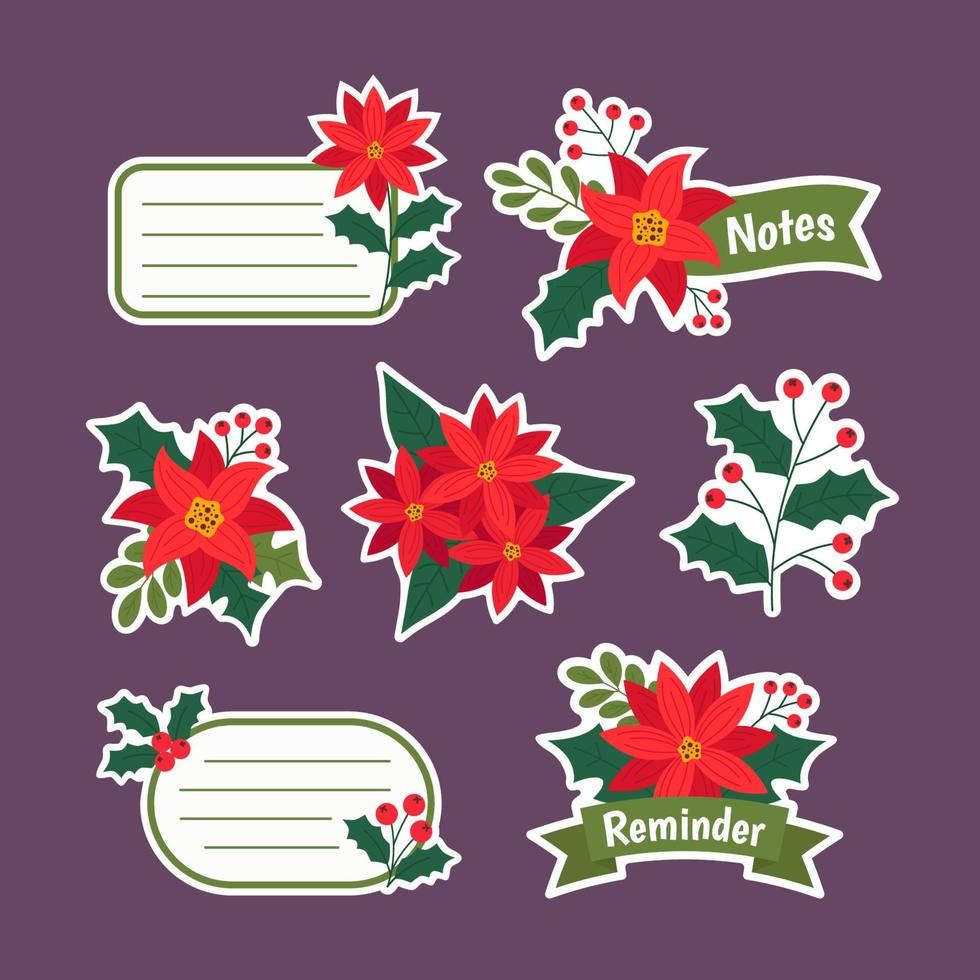 conjunto de colección de pegatinas de flores de nochebuena vector