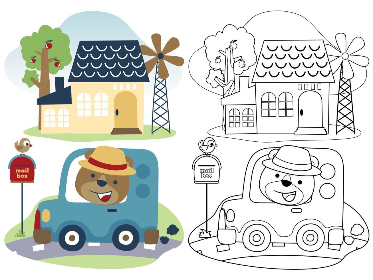 Vector illustration of cute bear cartoon driving car go to home