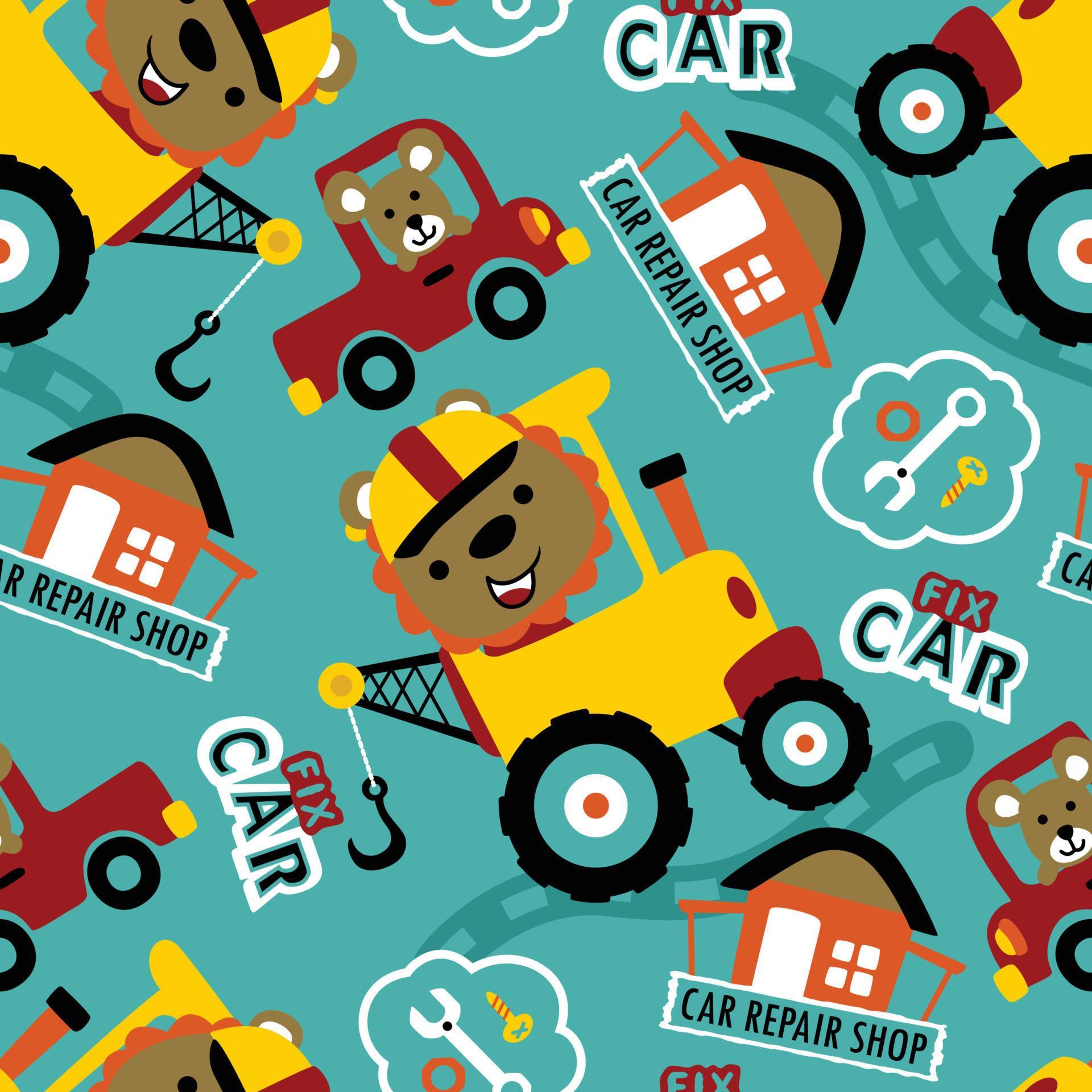 Seamless Pattern Vector Of Vehicle Cartoon With Funny Driver Animals 