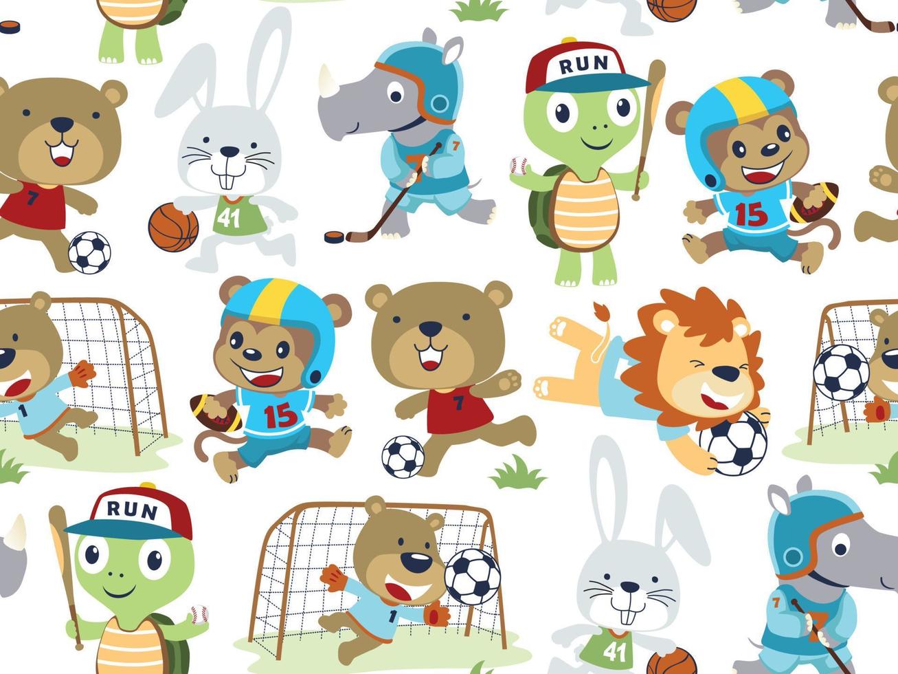 seamless pattern with animals sport cartoon vector