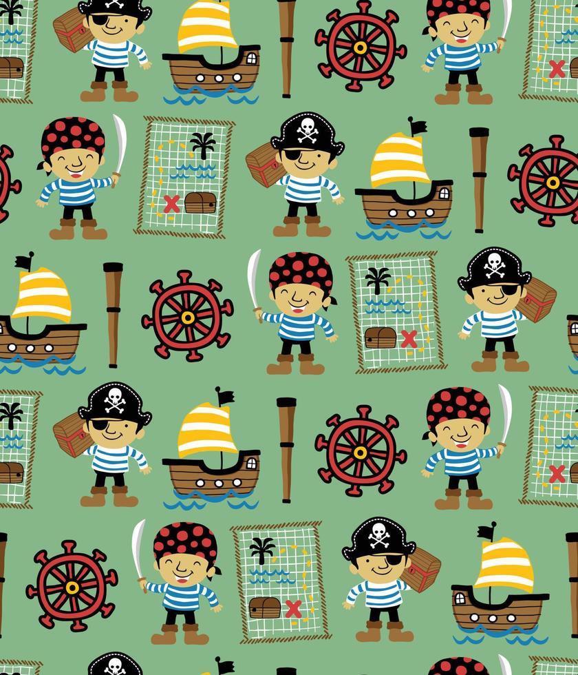 Seamless pattern vector of pirate elements cartoon