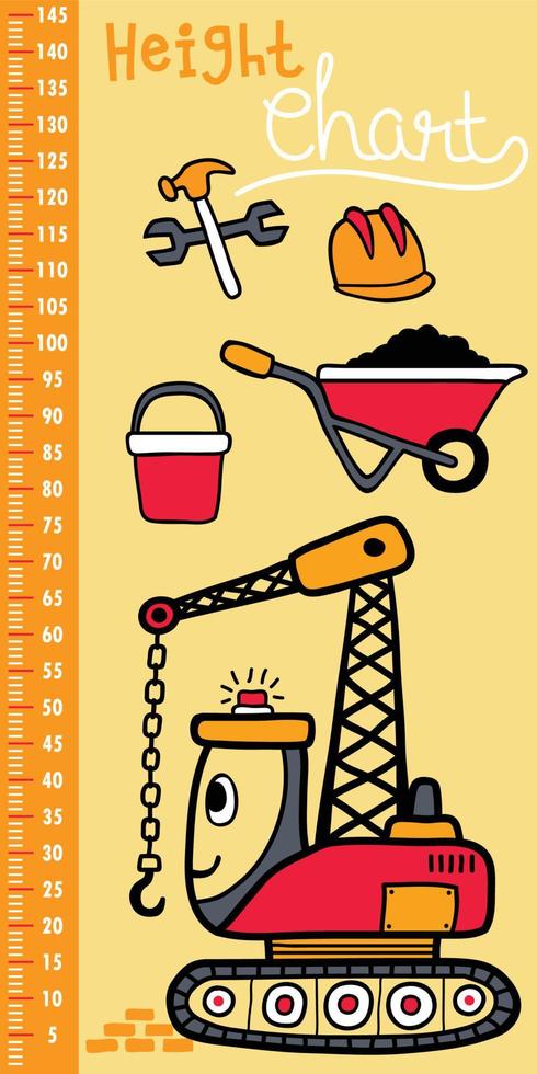 height measurement wall of hand drawn construction vehicles cartoon with construction elements vector