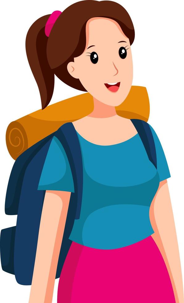 Young Woman Traveling with Backpack Character Design Illustration vector