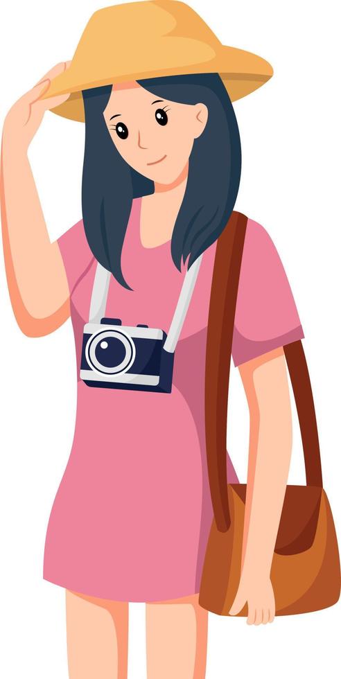 Pretty Girl Traveling Character Design Illustration vector