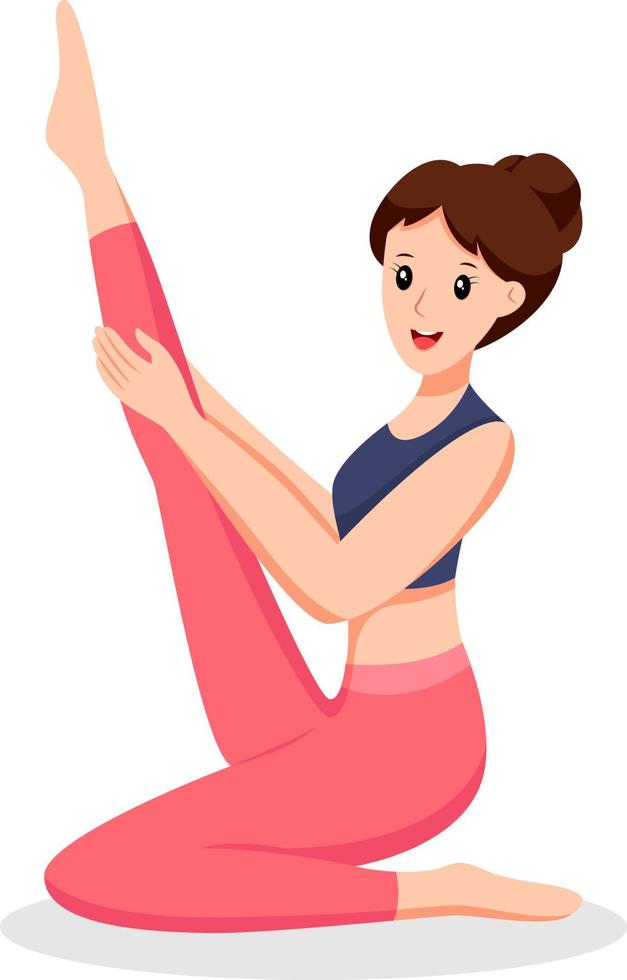 mujer joven haciendo yoga mueve ilustración de diseño de personajes vector