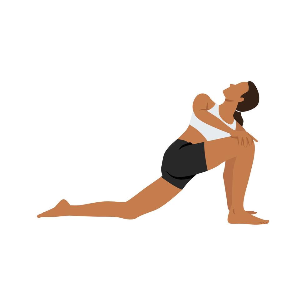 mujer haciendo anjaneyasana o pose de giro de yoga de baja estocada, ilustración vectorial en estilo moderno vector
