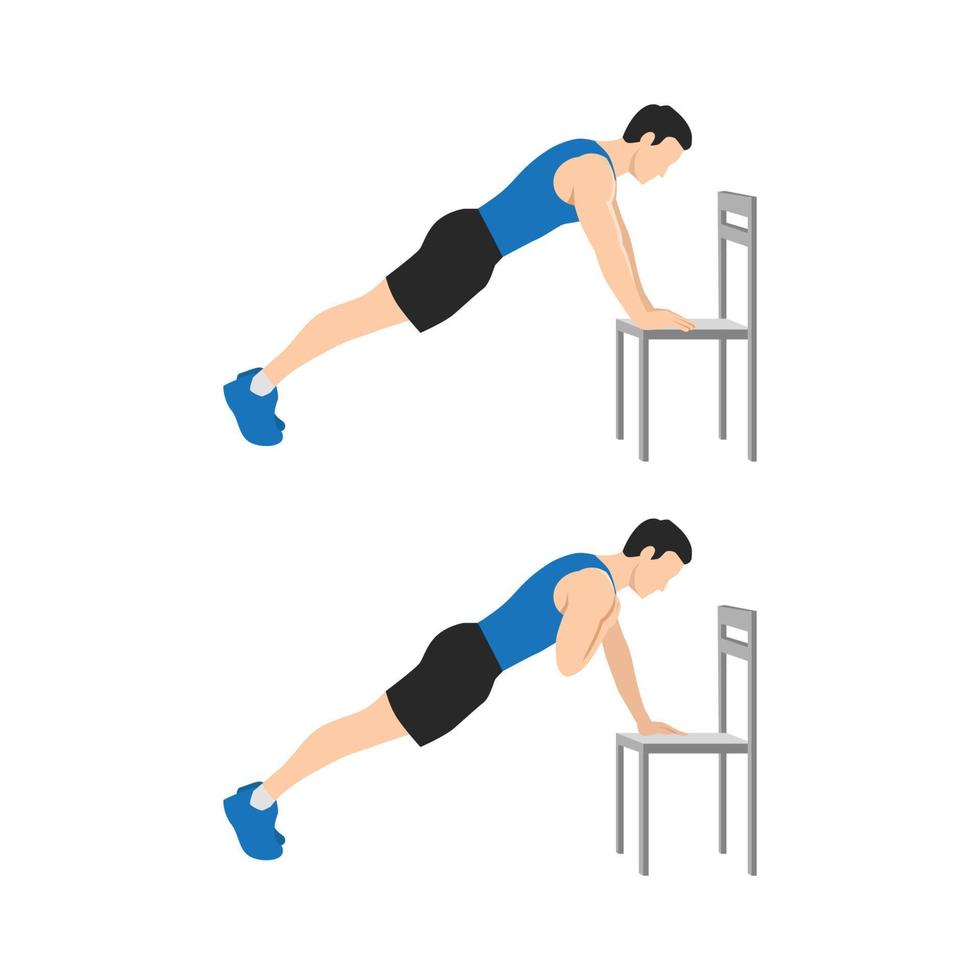 Man doing Incline plank shoulder taps exercise. Flat vector illustration isolated on white background. Layered vector. Abs workout