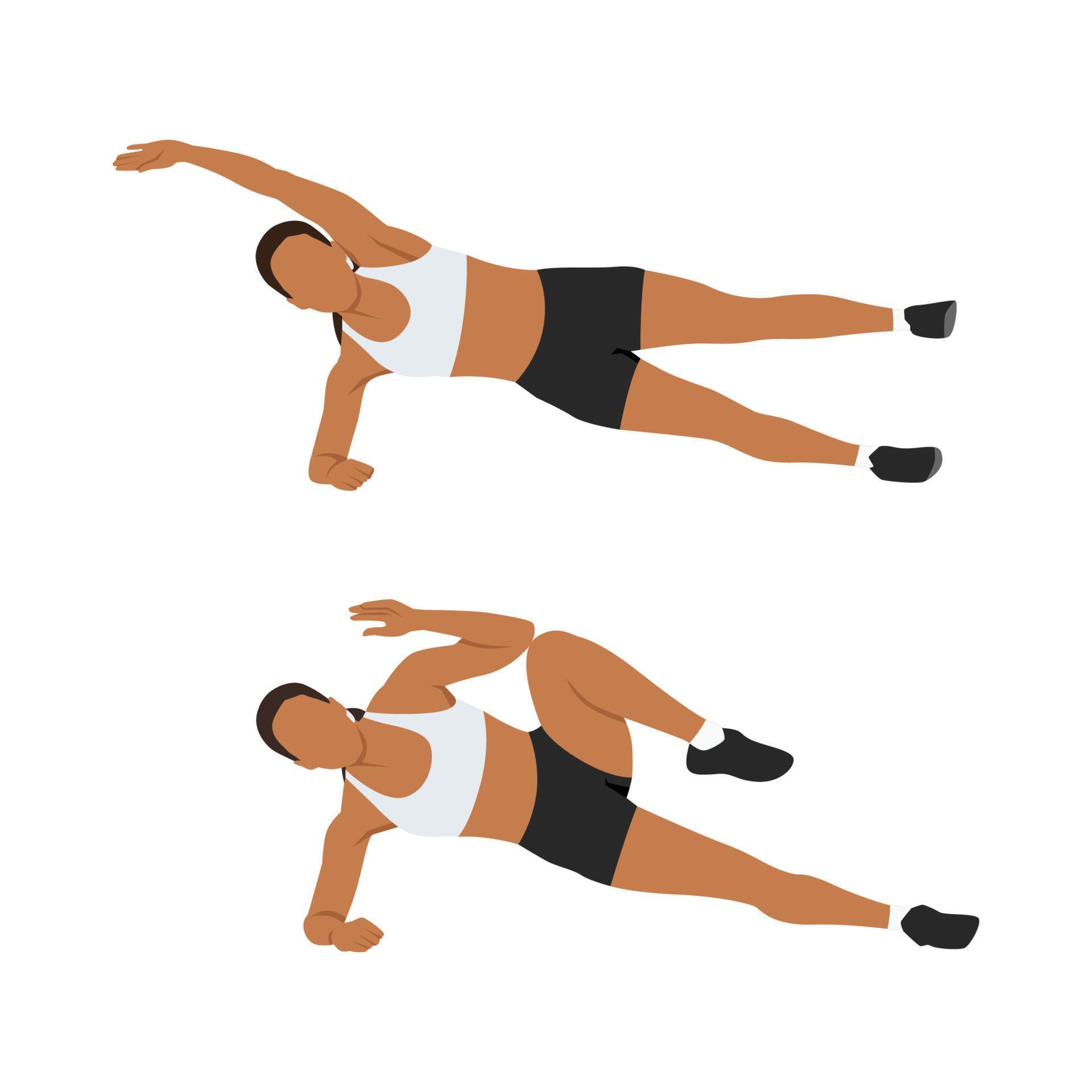 Woman doing Side plank Crunches exercise. Flat vector illustration