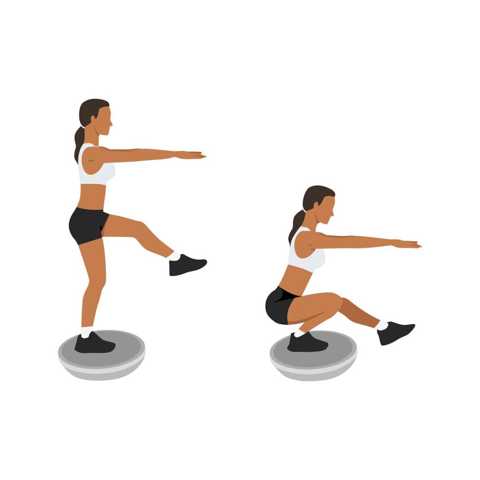 Woman doing Single leg squat. Pistol squats exercise. Flat vector illustration isolated on white background