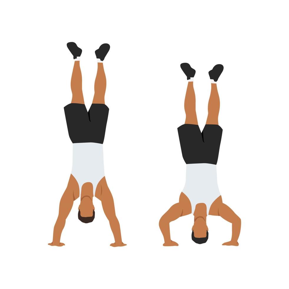 Man doing handstand push up exercise. Flat vector illustration isolated on white background