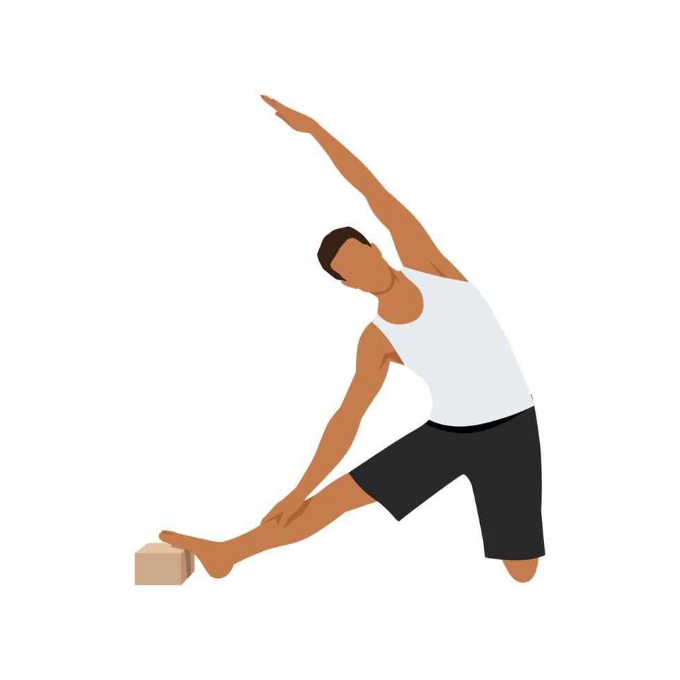 Man doing gate pose parighasana exercise. Flat vector illustration isolated on white background