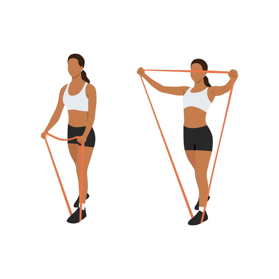 Woman doing shoulder stretch with resistance band Vector Image