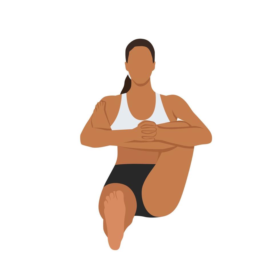 Woman doing Cradle Pose, Beautiful girl practice Hindolasana. Flat vector illustration isolated on white background