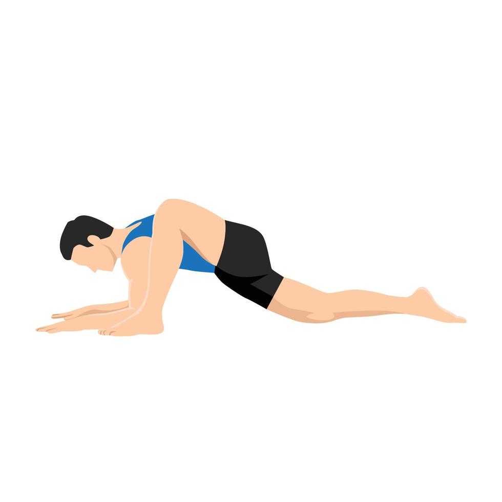 Man doing Lizard pose utthan pristhasana exercise. Flat vector illustration isolated on white background