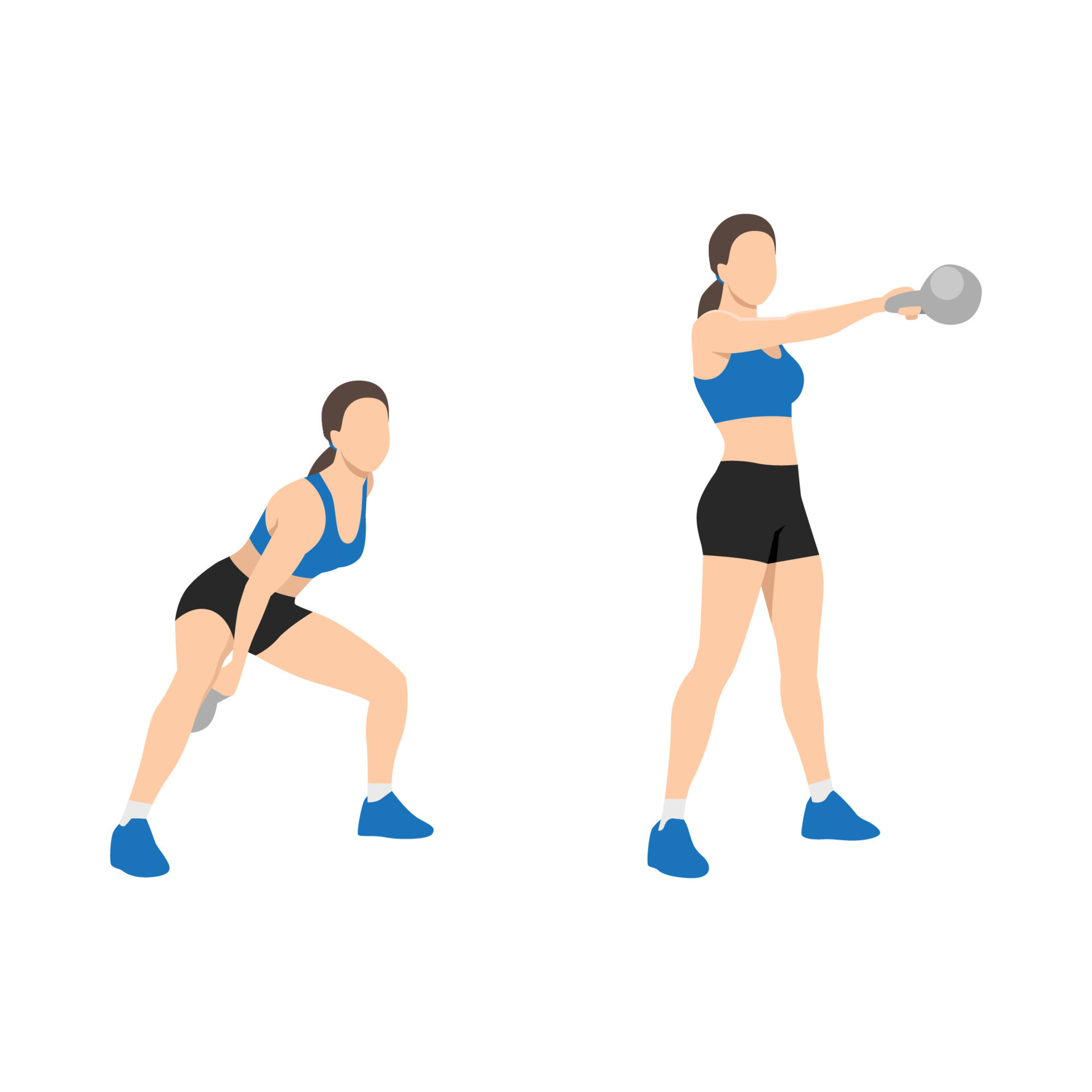 Woman doing One arm kettlebell swings exercise. Flat vector