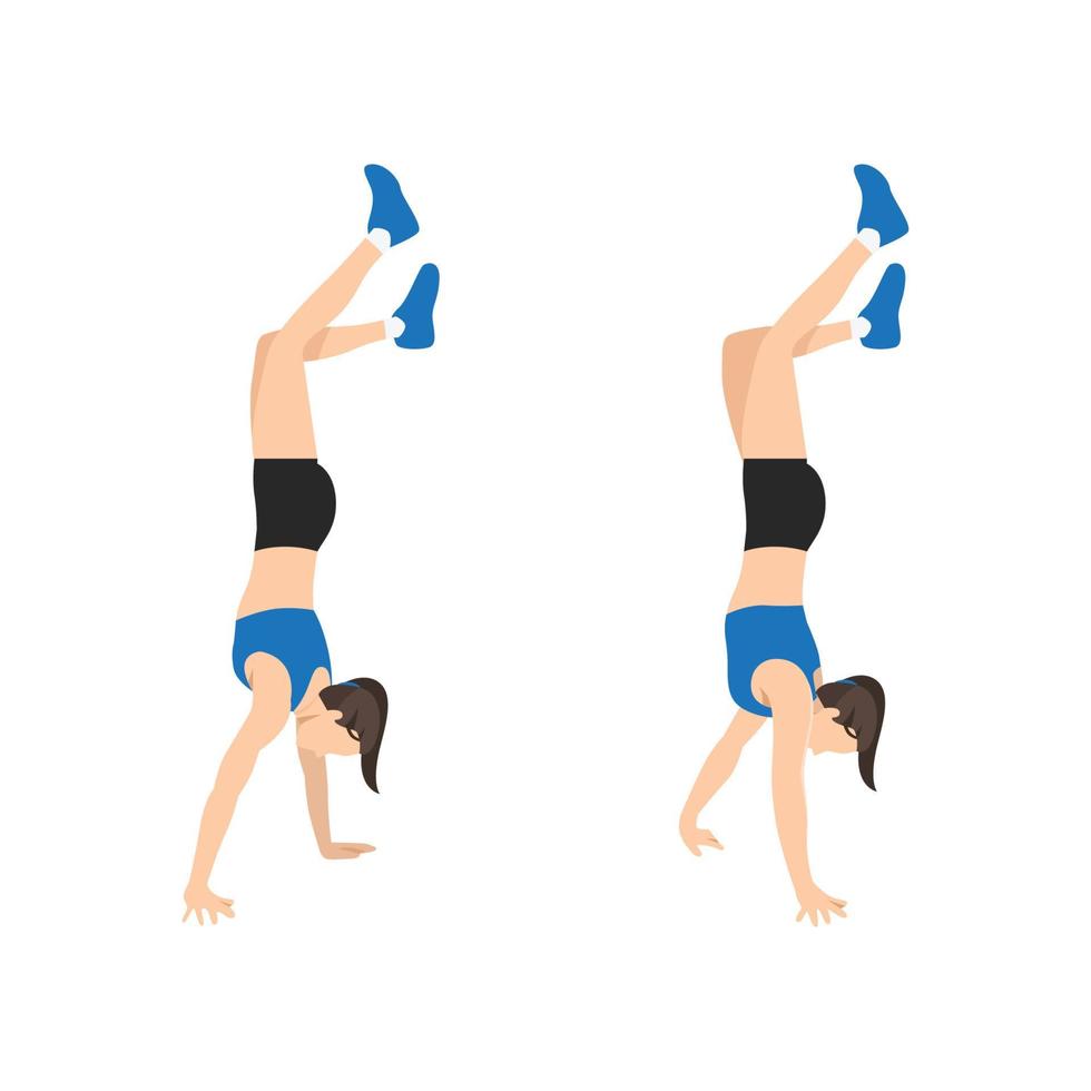 Woman doing handstand walks or hand walking exercise. Flat vector illustration isolated on white background