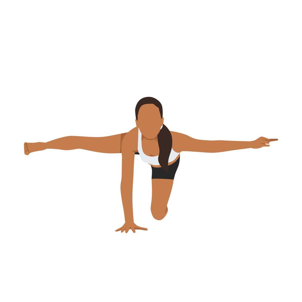 Woman doing Awkward Airplane Balance Pose. Practice Awkward Airplane Balance Pose. Flat vector illustration isolated on white background