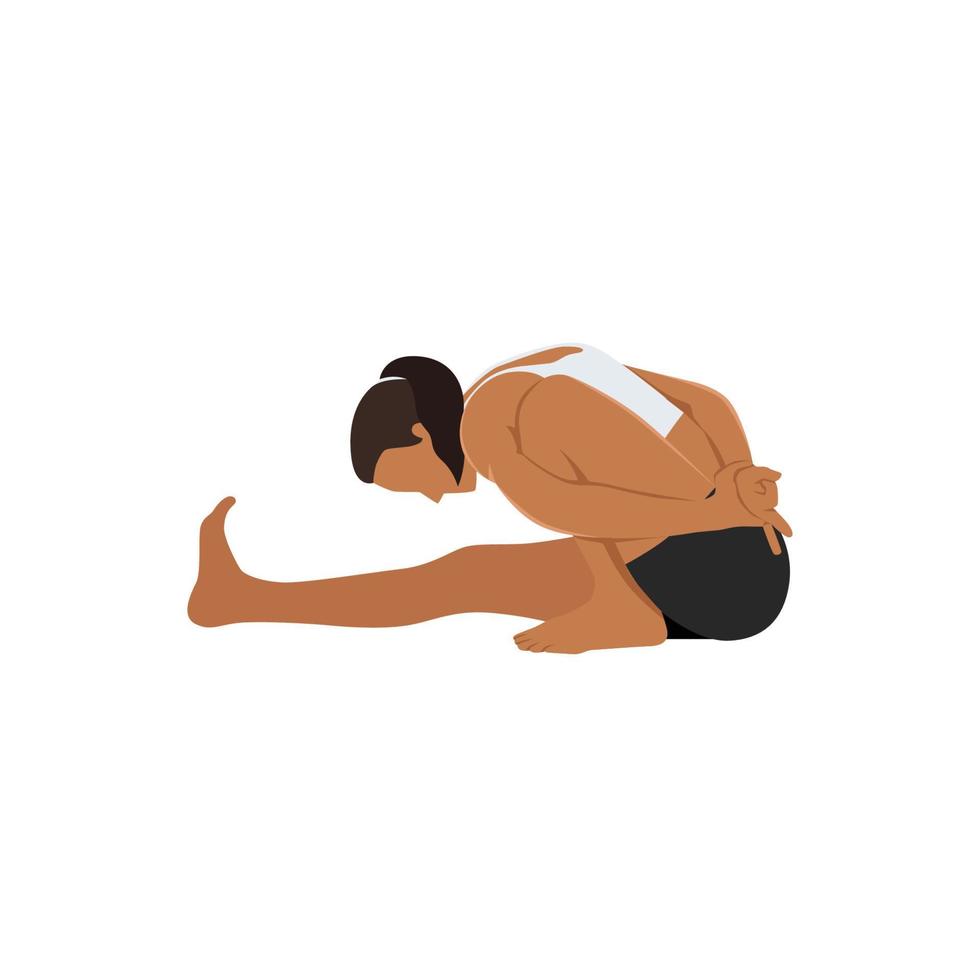 Woman doing Sage Twist Pose, Marichi's Pose, One-Legged Seated Spinal Twist Pose. Marichyasana. Flat vector illustration isolated on white background