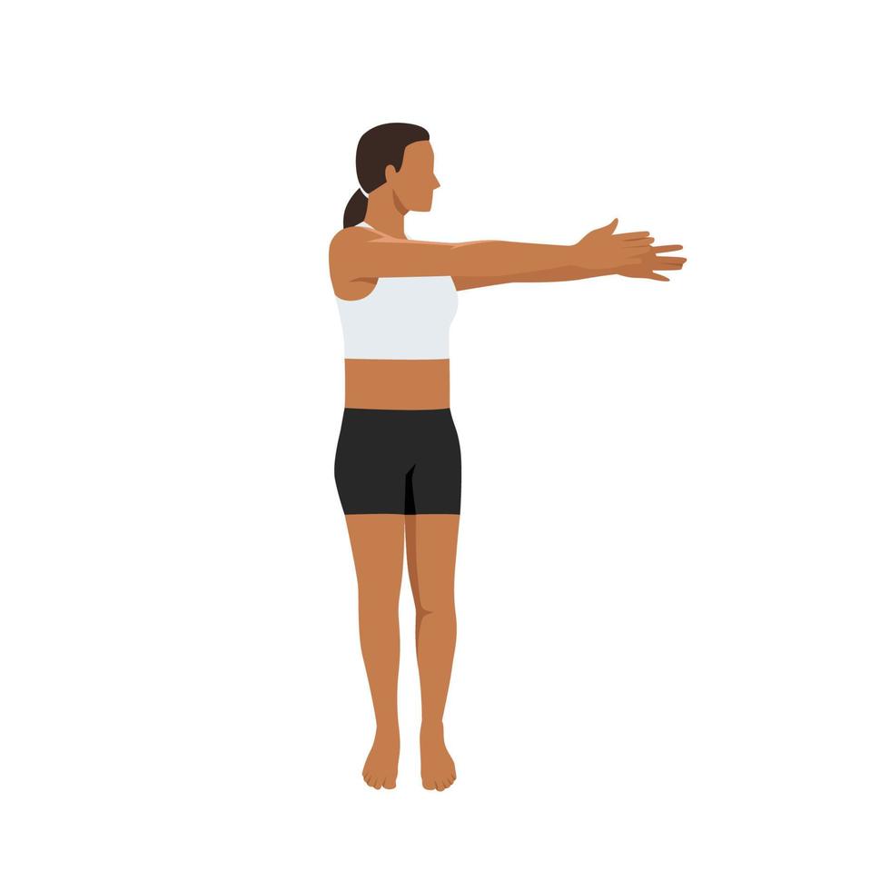mujer haciendo posición de giro espinal de pie l. hermosa chica practica katichakrasana l. ilustración vectorial plana aislada sobre fondo blanco vector