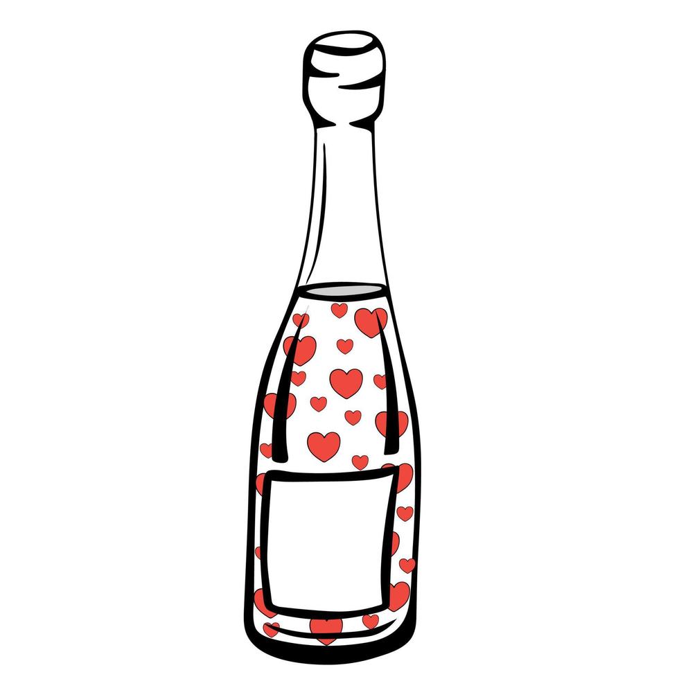botella de vino con corazones vector
