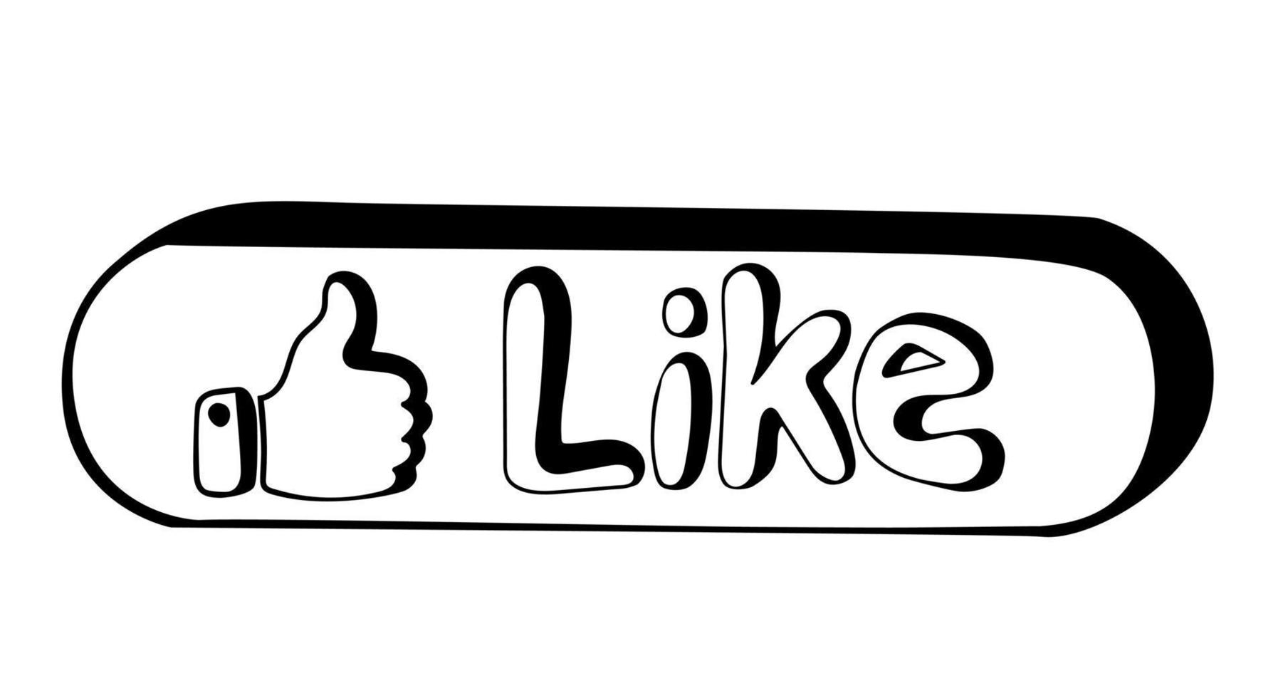 Hand drawn like button with Thumb up in doodle style. vector