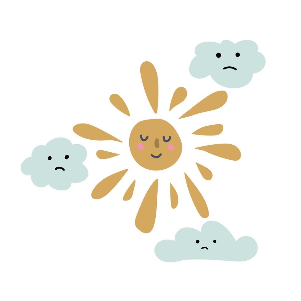 sol y nubes dibujados a mano para bebés vector