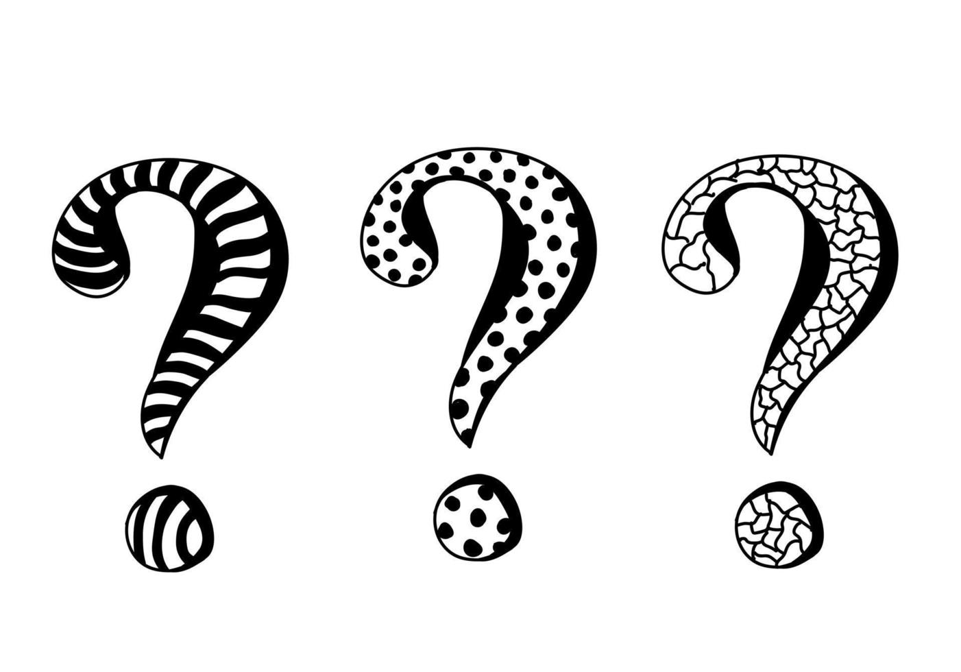 Hand drawn three question marks in doodle style vector